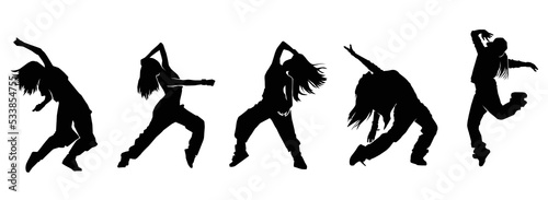 Set of silhouette of a woman dancing. Silhouettes of sexy beautiful women dancing