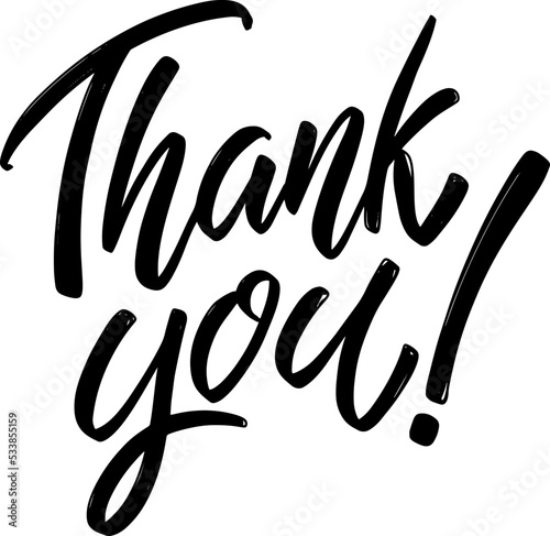 Thank you. Lettering phrase on white background. Design element for poster, greeting card, banner. Vector illustration