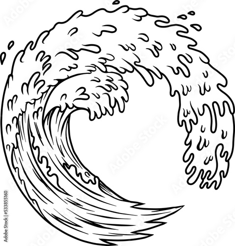 Illustration of ocean wave. Design element for poster, emblem, banner, sign, t shirt. Vector illustration © liubov