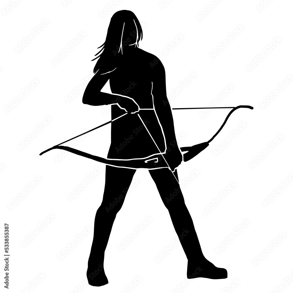 Archer Silhouette, Female Warrior Character Design. Silhouette girl