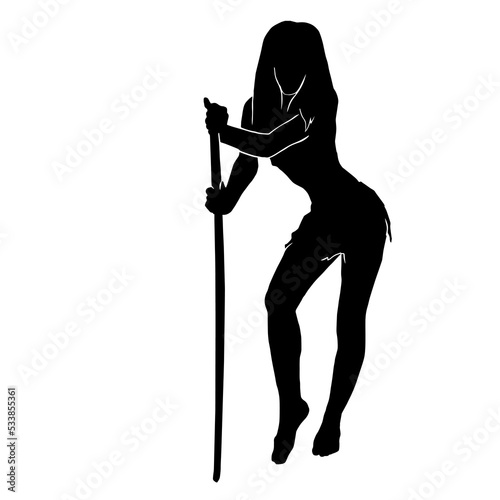 silhouette of female warrior with sword. female ninja. kendo athlete