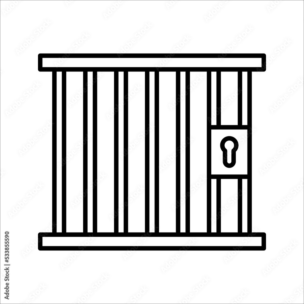 Prison icon. Hands holding prison bars. Silhouette criminal man behind bars. vector illustration on white background. Prison icon. Hands holding prison bars. Silhouette criminal man behind bars. vector illustration on white background.