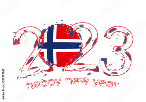 2023 Year in grunge style with flag of Norway.