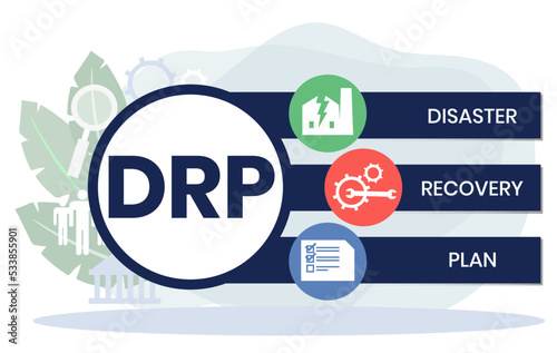 DRP - Disaster Recovery Plan business concept background. vector illustration concept with keywords and icons. lettering illustration with icons for web banner, flyer, landing page