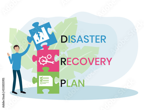 DRP - Disaster Recovery Plan business concept background. vector illustration concept with keywords and icons. lettering illustration with icons for web banner, flyer, landing page