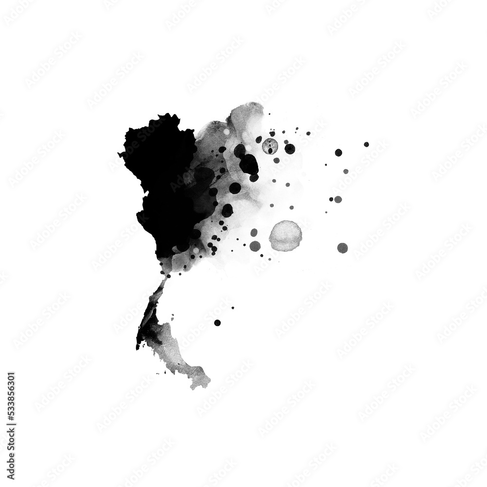 Black artistic country map- form mask on white background. Thailand