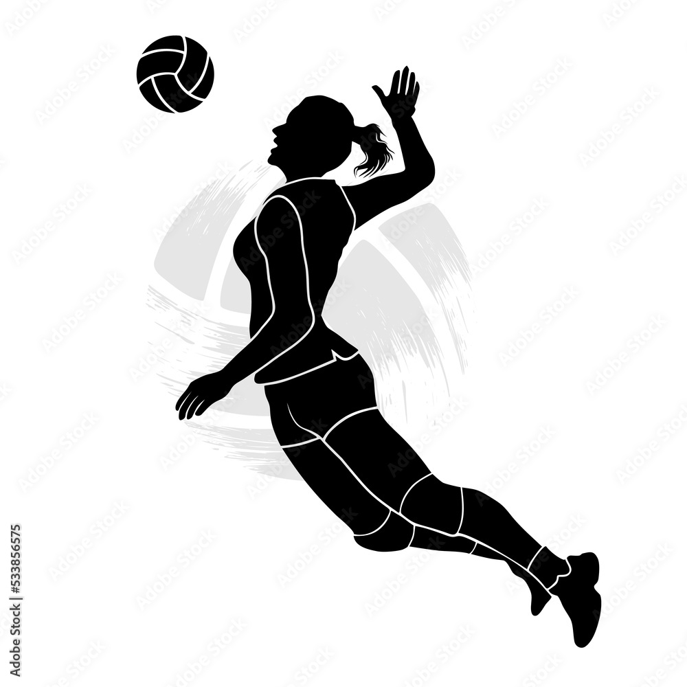 Girls volleyball player jumps to spike the ball. Vector illustration ...