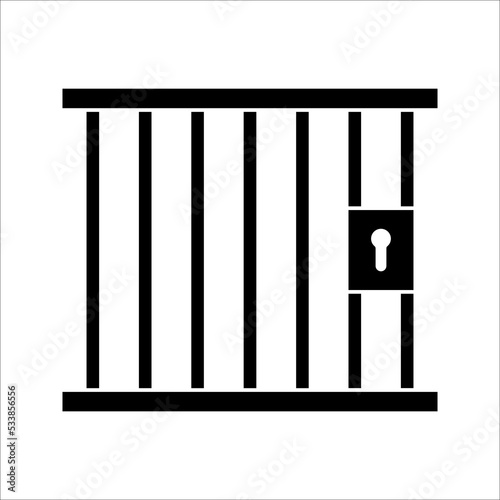 Prison icon. Hands holding prison bars. Silhouette criminal man behind bars. vector illustration on white background. 
