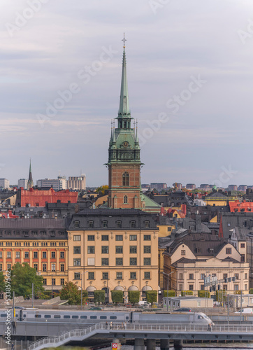 Apartment, offices and the German Church in the old town Gamla Stan an autumn day in Stockholm