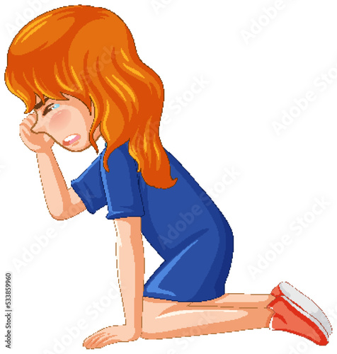 Sad girl crying cartoon character