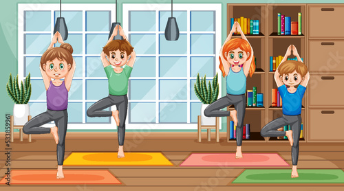 People practicing yoga exercise and meditation