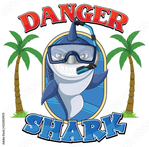 Shark cartoon character with danger icon