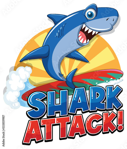 Shark attack icon with shark surfing