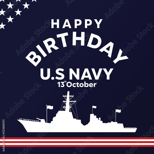 Us navy birthday on october 13th flat design vector with blue colour