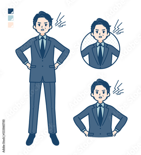 スーツのミドル男性が怒っているイラスト