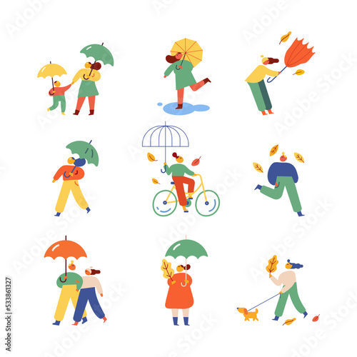 Autumn, fall. Outdoor people flat vector set isolated on white