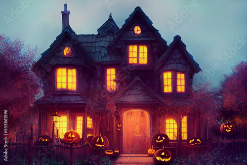 Haunted Halloween house, digital art