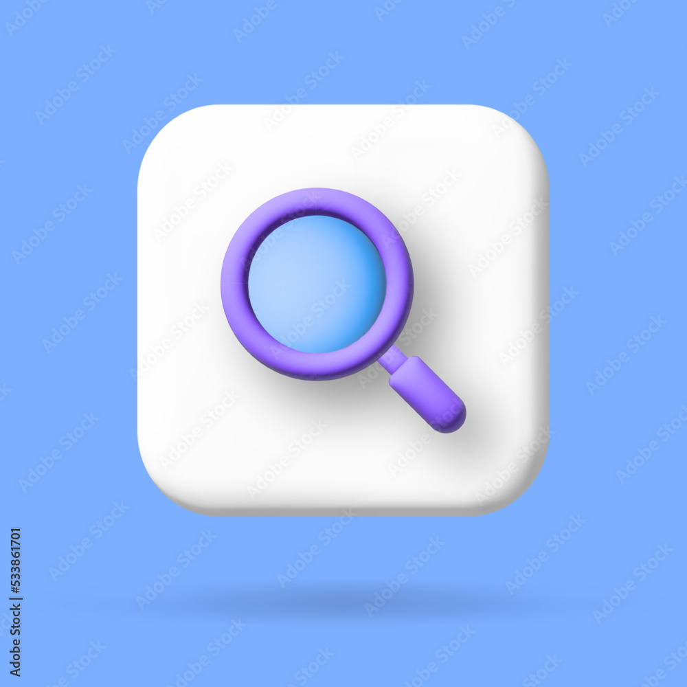 Magnifying glass. Discovery, research, search, analysis concept. 3d vector cartoon illustration. speech bubble with internet icon Magnifying glass. Discovery, research, search, analysis concept. 3d vector cartoon illustration. speech bubble with internet icon
