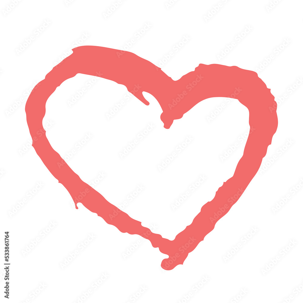 Red heart not perfectly drawn with a brush, isolated on white, flat vector, outline heart with jagged edges Red heart not perfectly drawn with a brush, isolated on white, flat vector, outline heart with jagged edges