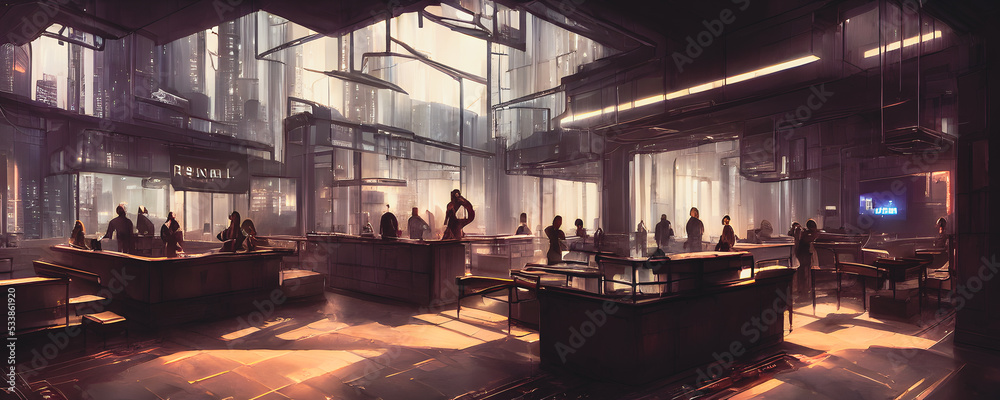 Artistic concept painting of a beautiful hotel reception hall, background illustration.