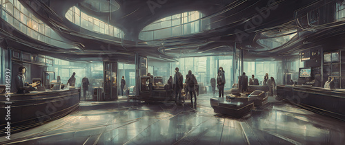 Artistic concept painting of a beautiful hotel reception hall, background illustration.