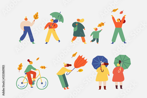 Autumn, fall. Outdoor people flat vector set isolated on white
