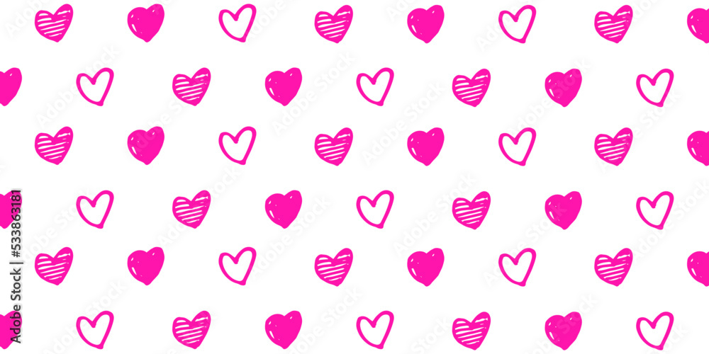 background with cute hand drawn heart illustration for valentine's day and love theme