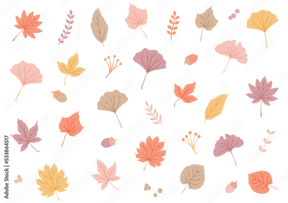 Obraz premium 秋の落ち葉の素材セット