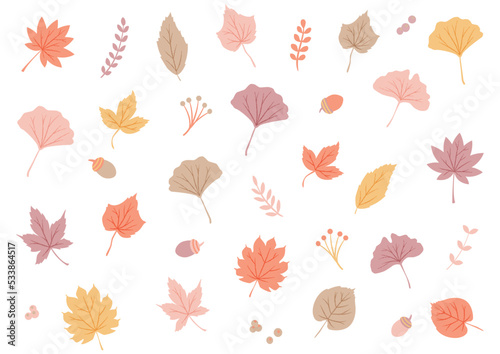 秋の落ち葉の素材セット