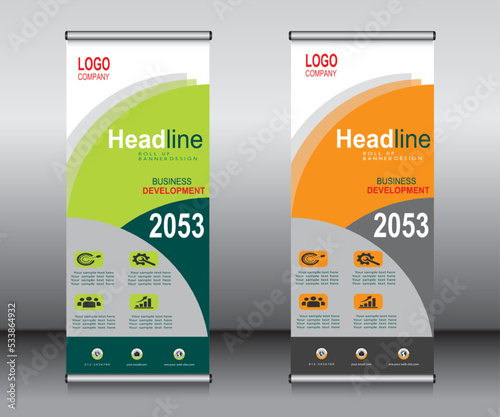 Roll up banner template design, banner, layout, advertisement, pull up, polygon background, vector illustration, business flyer, display, x-banner, flag-banner, Info graphics, presentation.