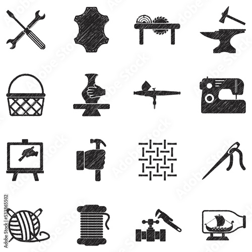 Craft Icons. Black Scribble Design. Vector Illustration.