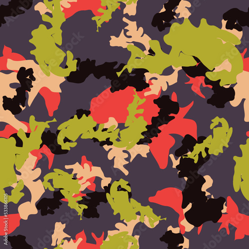 UFO camouflage of various shades of violet, green red and black colors