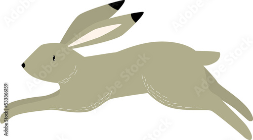 Cartoon hare. Minimalistic illustration. Emblem. Icon. Forest animal. Fast rabbit. The hare is running.