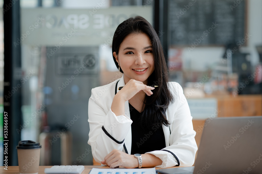 Beautiful Asian woman running a company, businesswoman who founded a new generation of startup companies, management run by female leaders, female bosses. Business administration concept. Beautiful Asian woman running a company, businesswoman who founded a new generation of startup companies, management run by female leaders, female bosses. Business administration concept.
