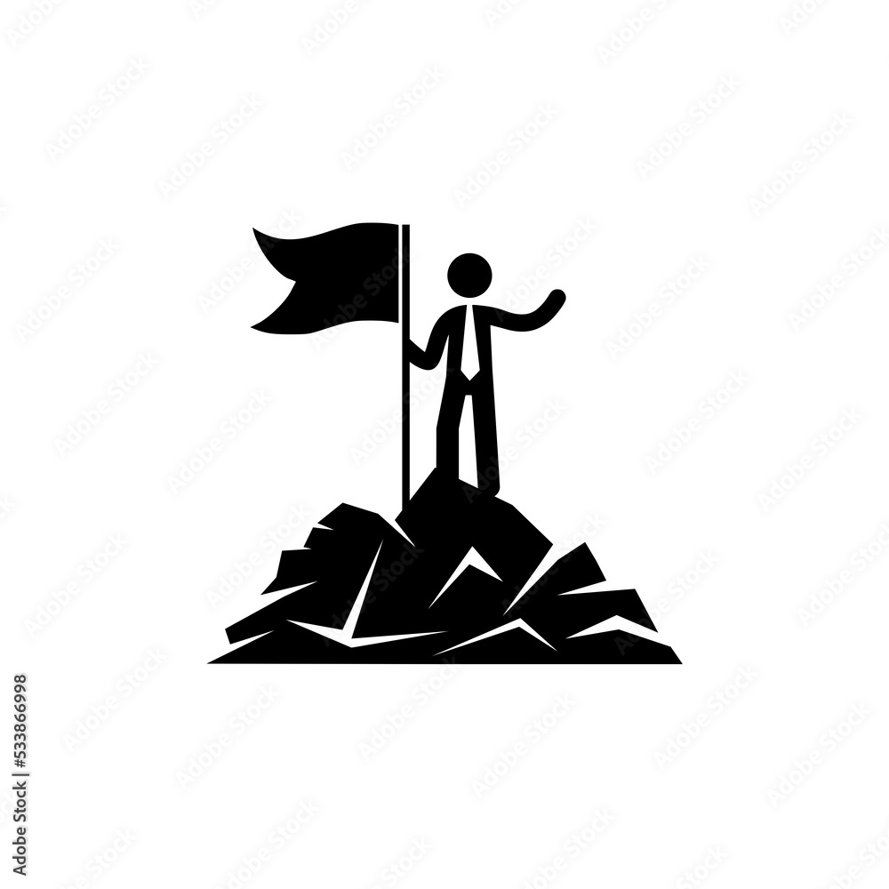Fototapeta premium Achievement of Man on Mountain Top Icon isolated on white background