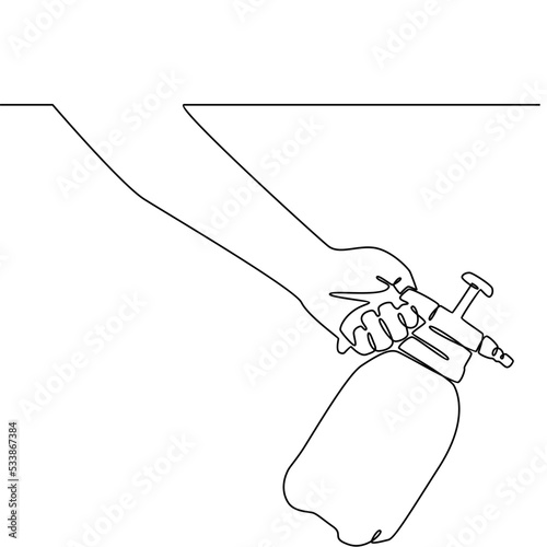 Hand Holding Pest Spray Continuous Line Drawing
