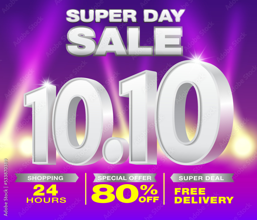 10.10 Super day sale template, 80% off sale, big promotion to support October online sale. Advertise on social media sites and online shopping.