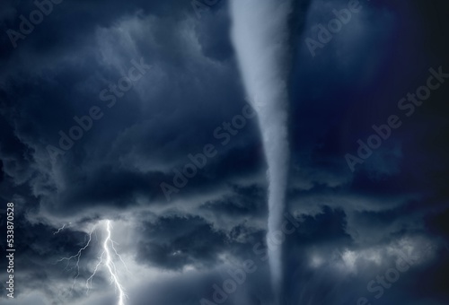 Fototapeta typhoon tornado with clouds tempest and atmosphere gale or tree hurricane and sea windstorm this is perfect for you who love or like squall wind, house disaster, meteorology storm, and etc
