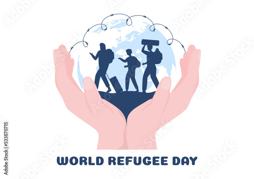 World Refugee Day Template Hand Drawn Cartoon Flat Illustration with Hands, Family and Climb Barbed Wire Fence to Immigrate to Save Place