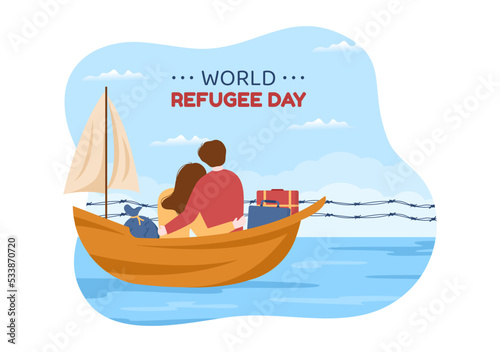 World Refugee Day Template Hand Drawn Cartoon Flat Illustration with Hands, Family and Climb Barbed Wire Fence to Immigrate to Save Place