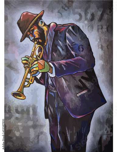 Jazz man trumpet cubist portrait