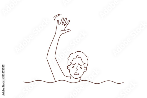 Stressed man drown in water ask for help