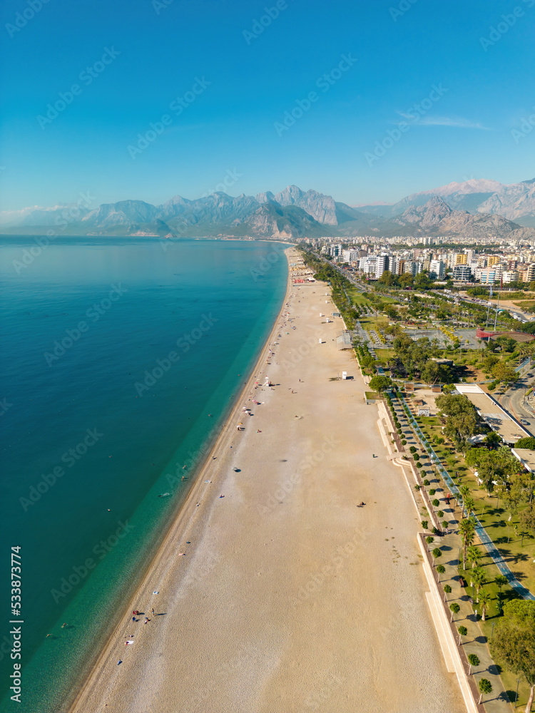Naklejka premium Aerial drone photo of Antalya Konyaalti beach and cliffs