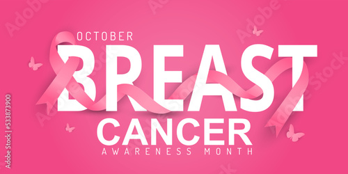 October Breast cancer awareness campaign banner background with pink ribbon symbol vector illustration and space for text.