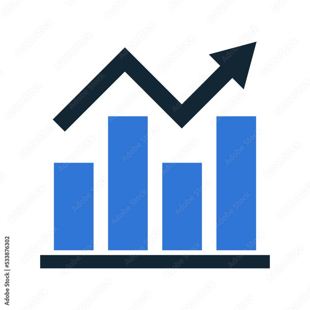 Blue bar graph icon. Growing chart. Vector. Blue bar graph icon. Growing chart. Vector.