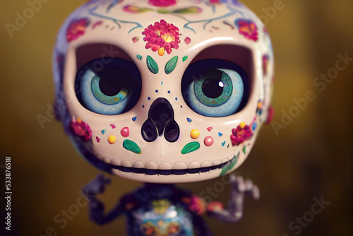 Cute Mexican sugar skulls for Halloween and Día de Muertos/Day of the Dead, digital illustration
