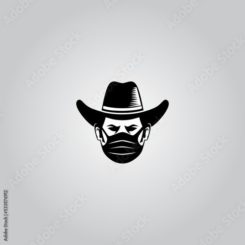 Cowboy with face mask  illustration vector.Cowboy Wearing Face Mask on white background