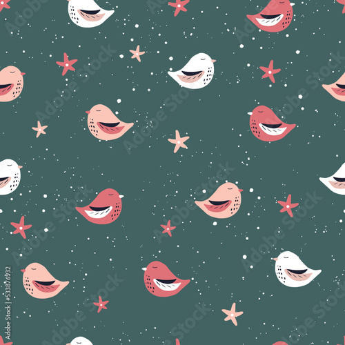 Vector seamless pattern with summer blooming clover in folk, scandinacian style. Perfect for textile, fabric, wallpapers, graphic art, printing etc.