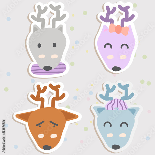 Dear Face Mood Sticker. Cute Wildlife Cartoon Animal hang on Tag Vector Illustration.