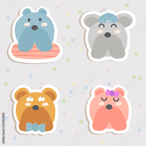 Dog Face Mood Sticker. Cute Wildlife Cartoon Animal hang on Tag Vector Illustration.